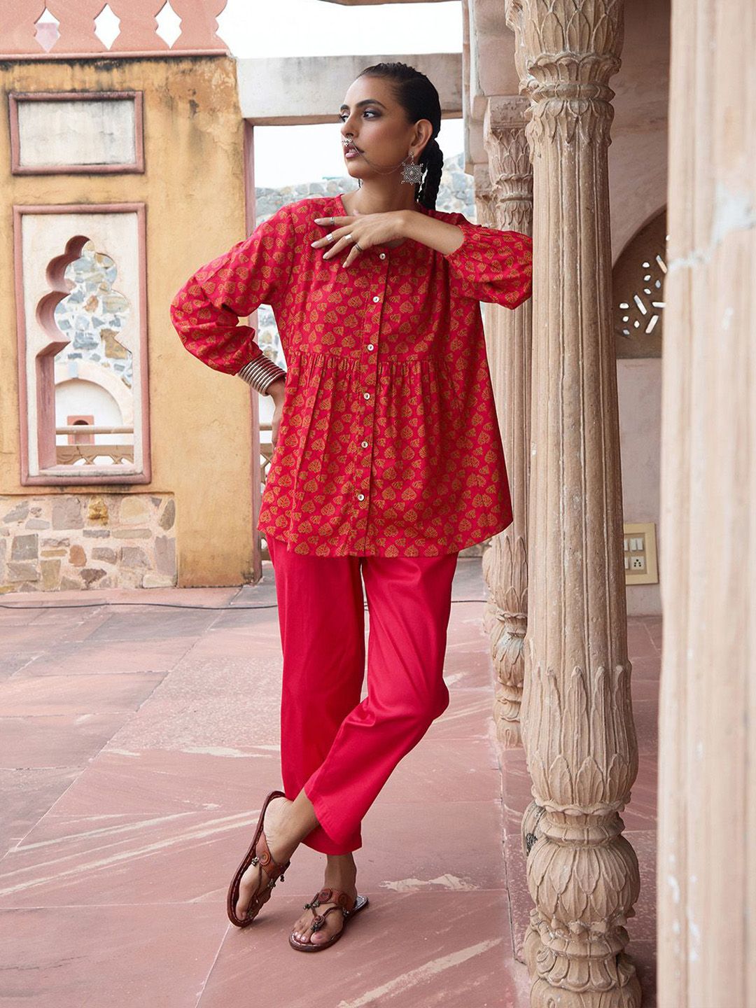 House of Chikankari Women Pink Cotton Hand Block Kurta Set