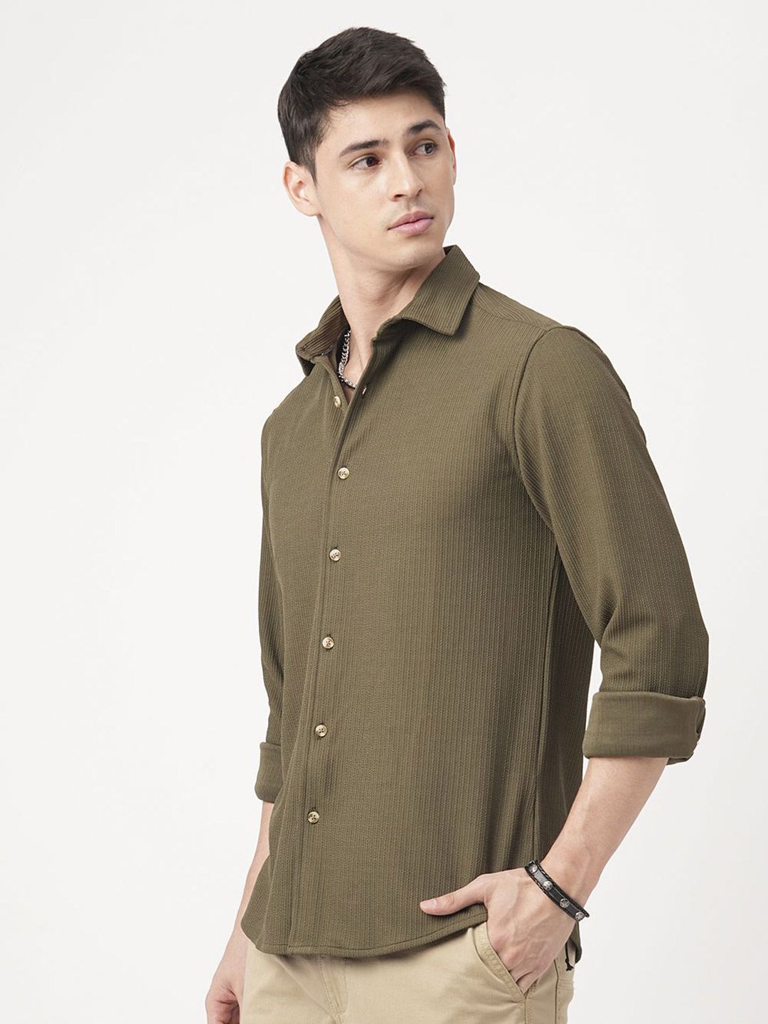 VASTRADO Men Olive Textured Shirt