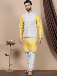 Anouk Floral Printed Regular Straight Kurta With Churidar & Nehru Jacket