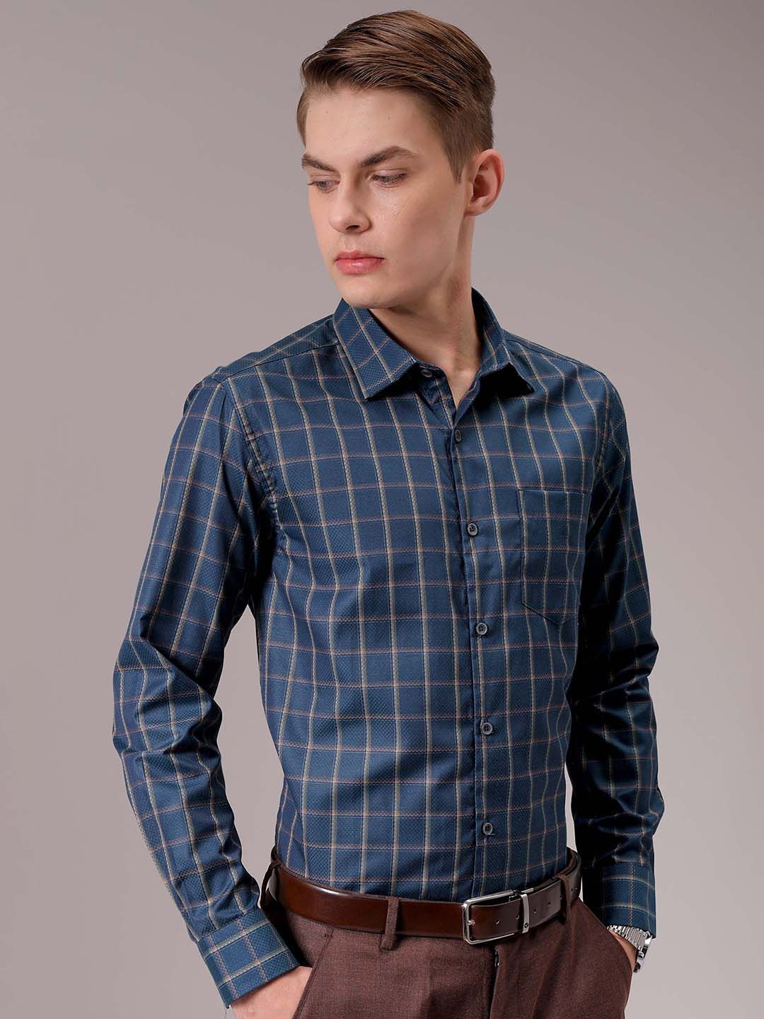 The Indian Garage Co. X Luxe Men Spread Collar Micro Checked Slim Fit Formal Shirt
