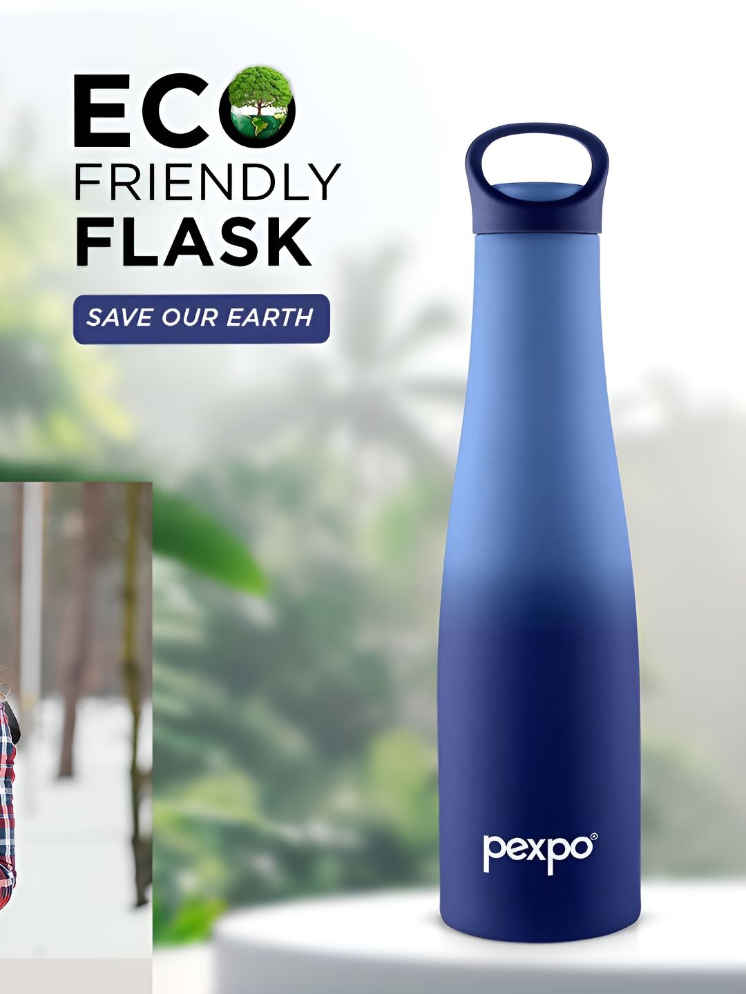 Pexpo Blue Single Stainless Steel Double Wall Vacuum Water Bottle-600 ml