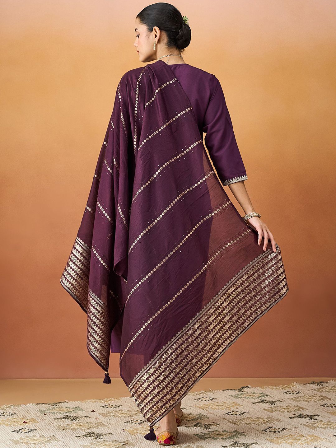 KALINI Ethnic Motifs Embroidered Straight Kurta With Trousers & Dupatta