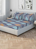 KLOTTHE Multicoloured Geometric 300 TC Cotton Blend Double Bedsheet with 4 Pillow Covers