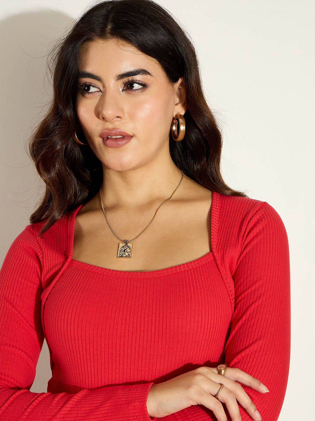 SASSAFRAS Women Square Neck Full Sleeves Top