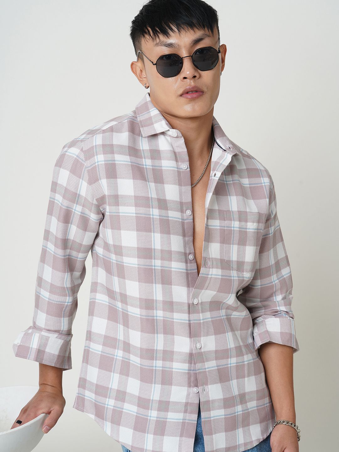 VASTRADO Men Classic Spread Collar Checked Cotton Slim Fit Casual Shirt