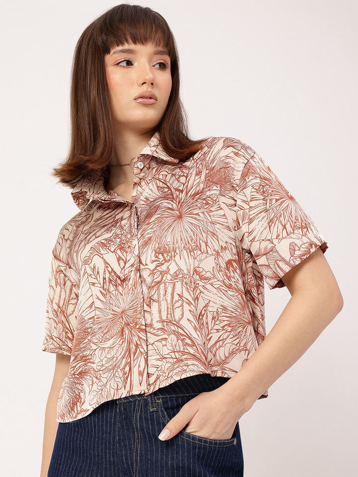 DressBerry Timeless & Versatile Satin Finish Floral Printed Shirt