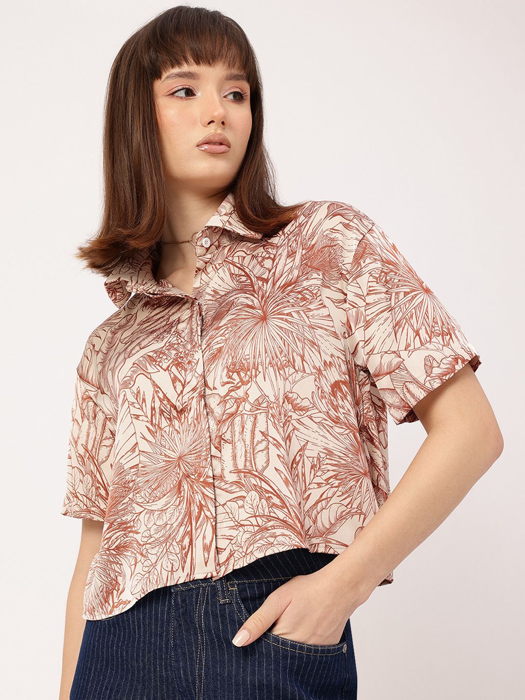 DressBerry Timeless & Versatile Satin Finish Floral Printed Shirt