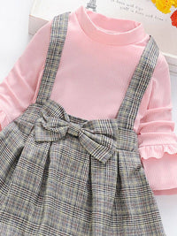 YK Girls Checked Cotton Bow Detail Pinafore Dress