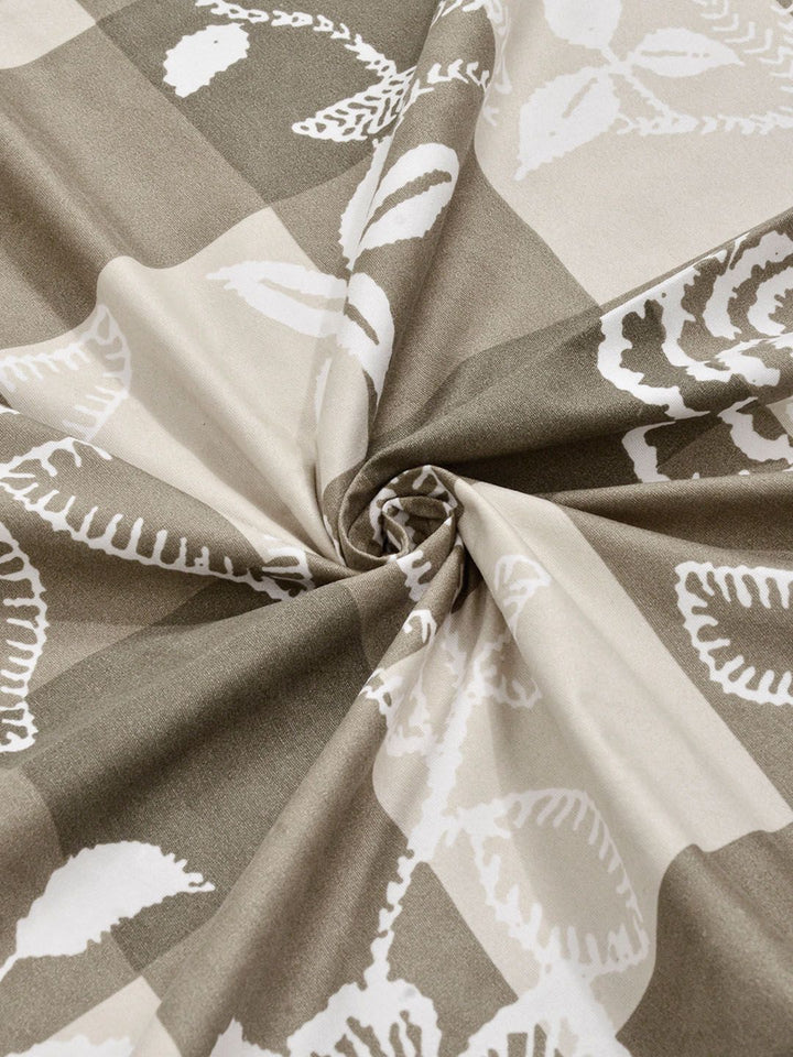 KLOTTHE Beige & White Printed 300 TC Double Bedsheet With 2 Pillow Covers- 2.5 m x 2.25 m
