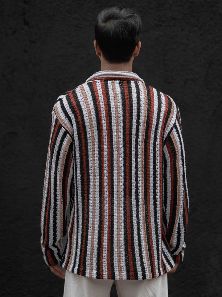 Powerlook Men Spread Collar Vertical Striped Casual Shirt