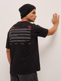 THE BEAR HOUSE Men Typography Printed Round Neck Pure Cotton Oversized T-shirt