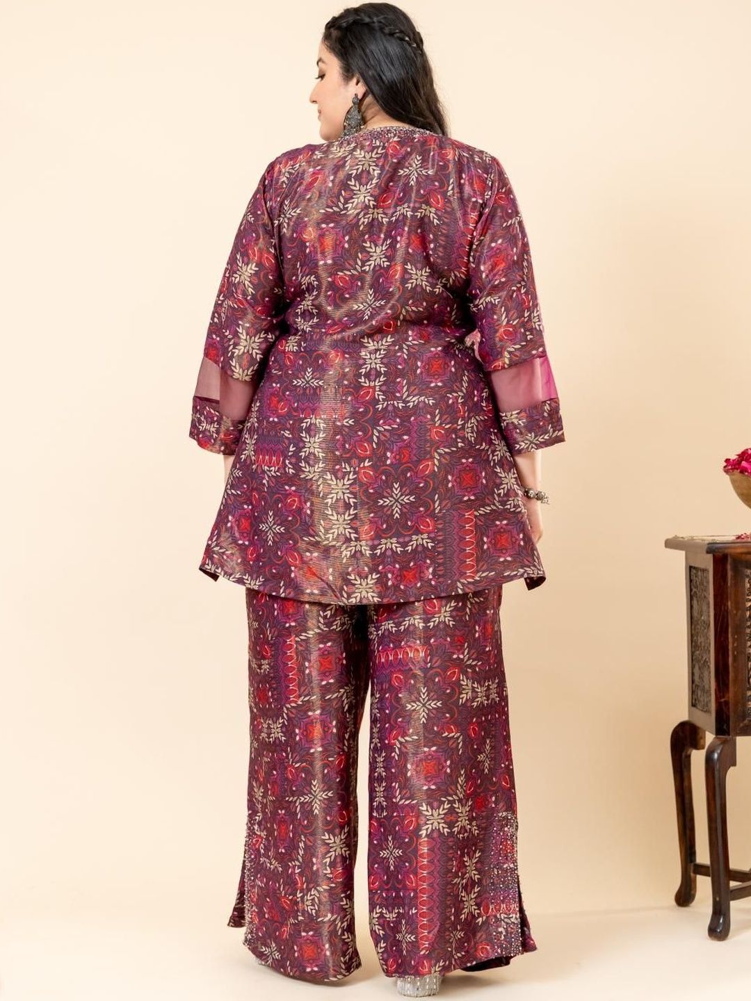 Mamicha Printed V-Neck Top & Trousers Co-Ords Set