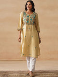 House of Chikankari Women Solid Beige Cotton Kurta