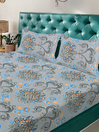Myntra Elegant Homes Bercetak Kelabu & Biru Dilengkapi Cadar King 400TC & 2 Sarung Bantal