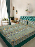 KLOTTHE Floral Cotton 300 TC Fitted King Fine Bedsheet with 2 Pillow Covers-2.50m x 2.25 m