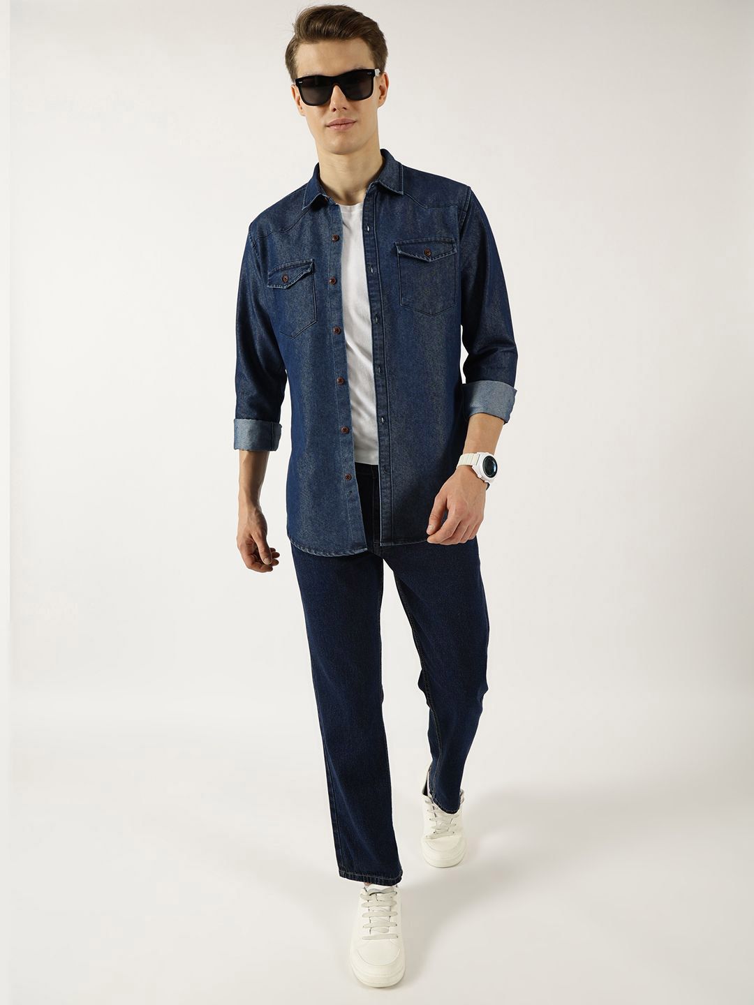Thomas Scott Men Classic Spread Collar Faded Cotton Slim Fit Casual Shirt