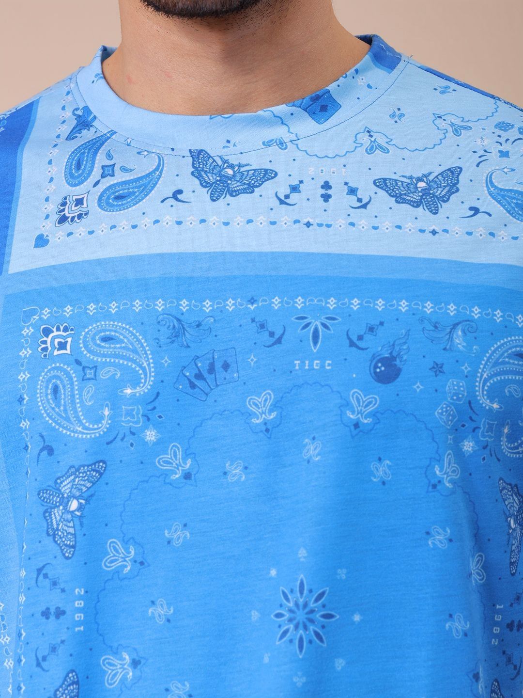 The Indian Garage Co Men Abstract Printed Round Neck Oversized T-shirt