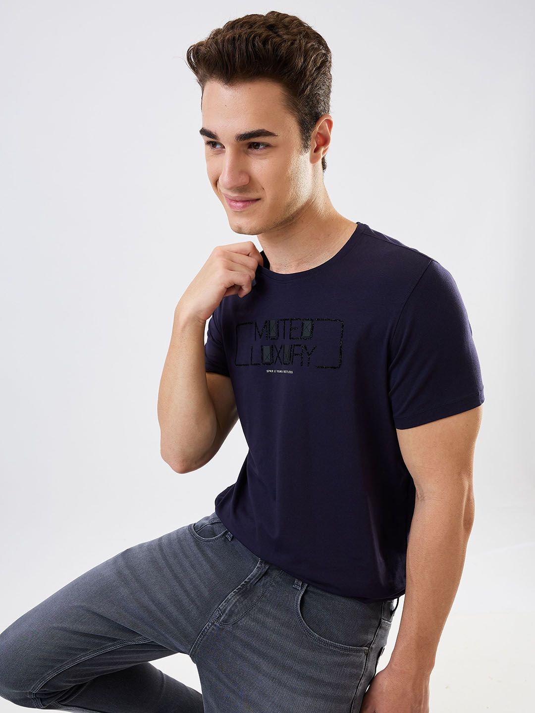 SPYKAR Men Typography Printed Round Neck Cotton Slim Fit T-shirt