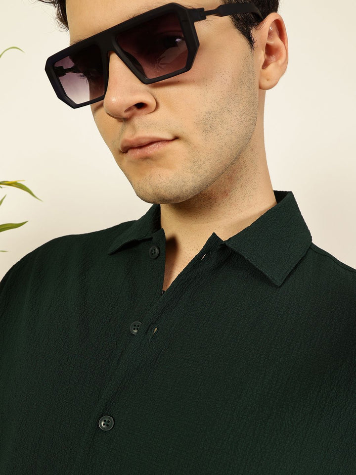 Thomas Scott Men Premium Spread Collar Textured Cotton Casual Shirt