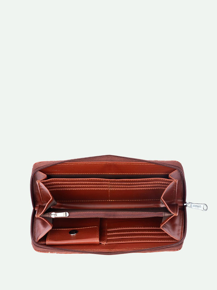ZOUK Women Geometric Printed Leather Zip Around Wallet