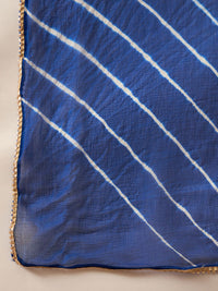 Indo Era Leheriya Embroidered Georgette Straight Kurta With Trousers & Dupatta