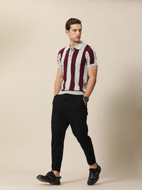 Mr Bowerbird Tailored Fit Striped Polo Collar Pure Cotton T-shirt