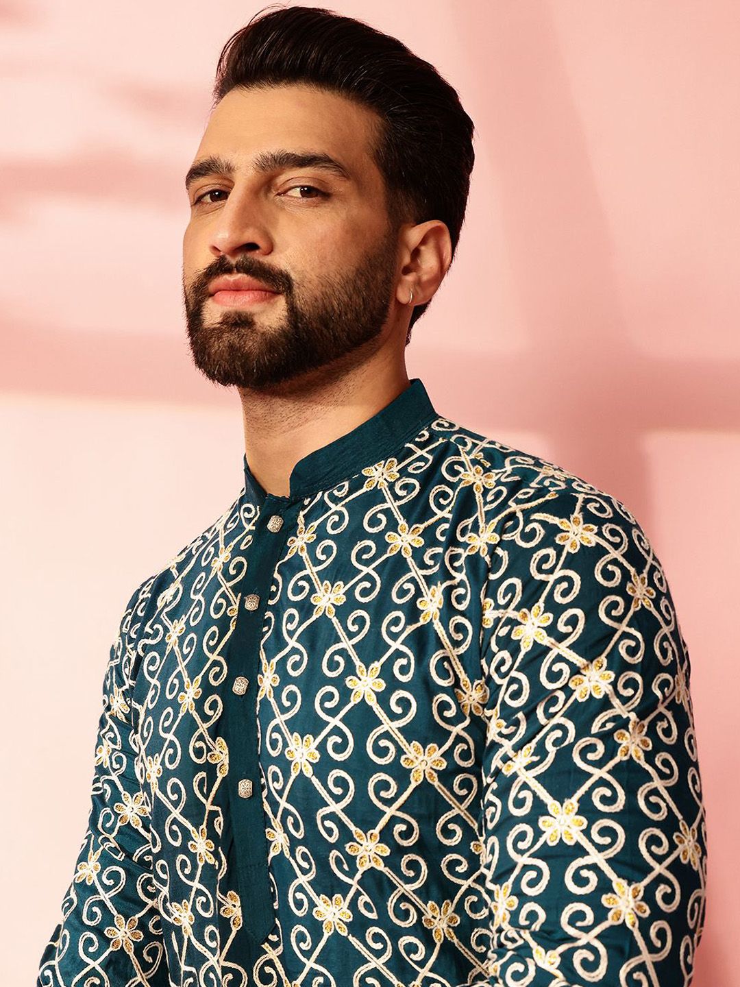 Anouk Men Floral Embroidered Regular Pure Cotton Kurta with Pyjamas