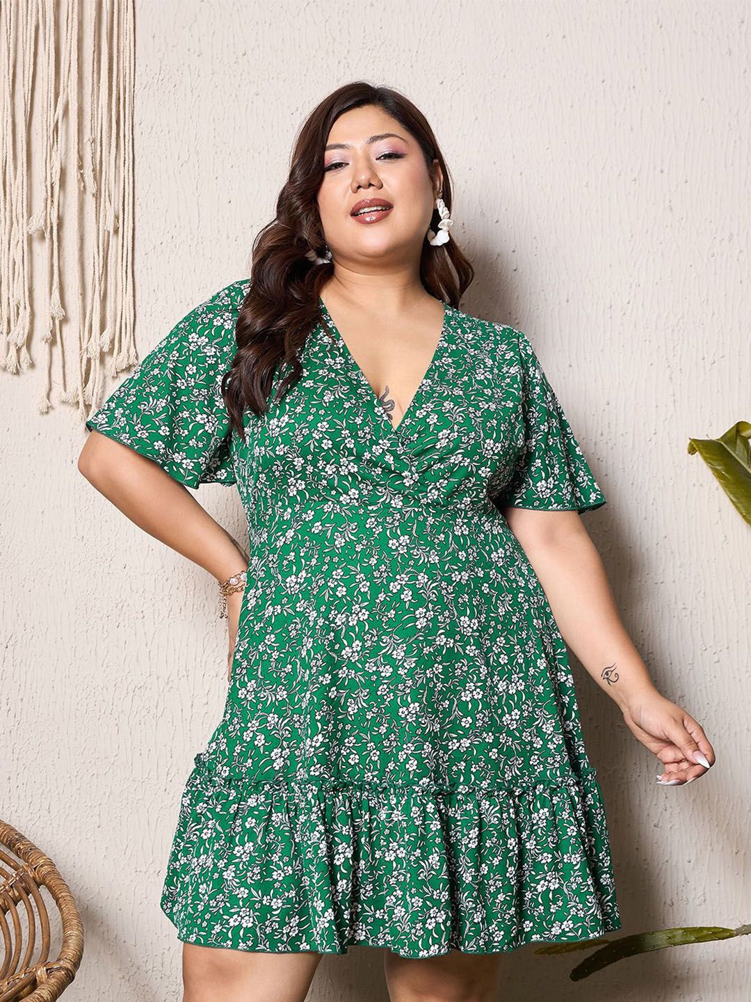 Berrylush Curve Floral Print A-Line Dress