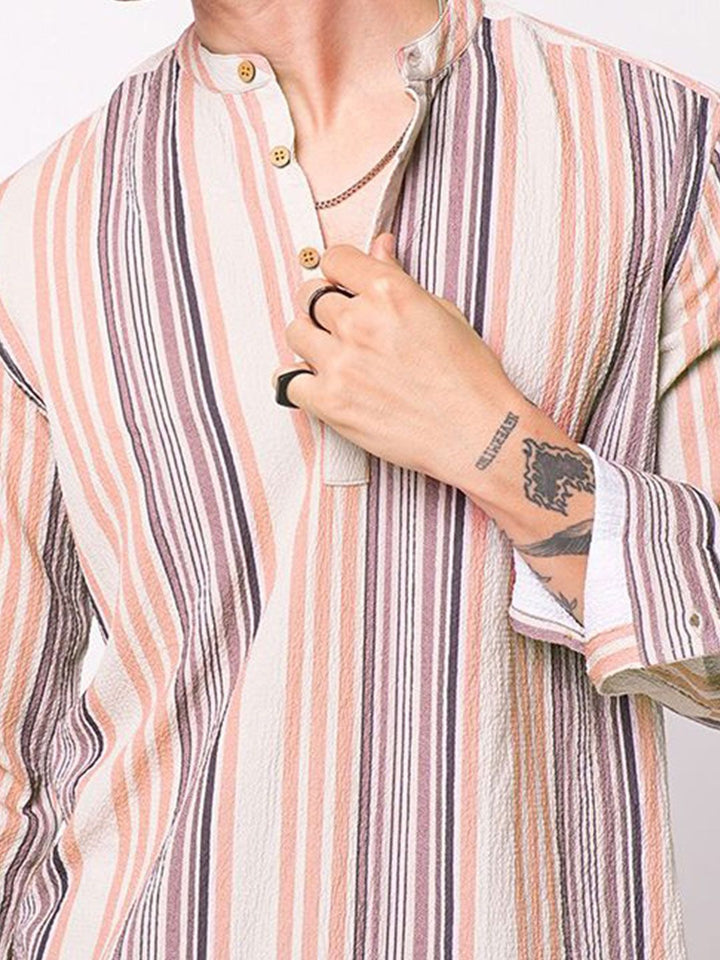 VASTRADO Men Crinkled Striped Kurta