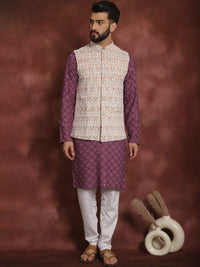 Anouk Embroidered Thread Work Regular Kurta Churidar & Nehru jacket
