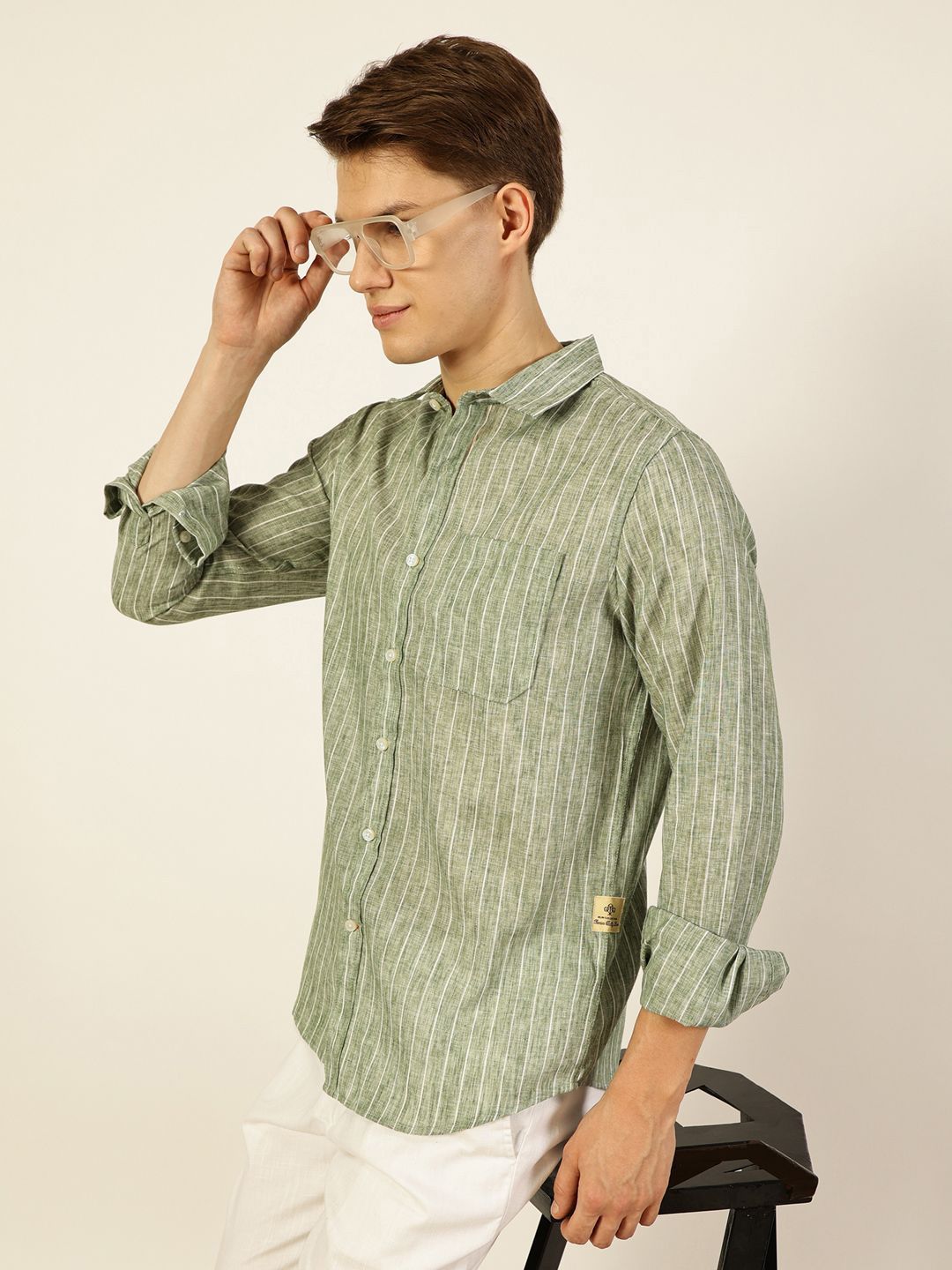 Thomas Scott Men Premium Vertical Striped Linen Slim Fit Casual Shirt