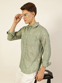 Thomas Scott Men Premium Vertical Striped Linen Slim Fit Casual Shirt
