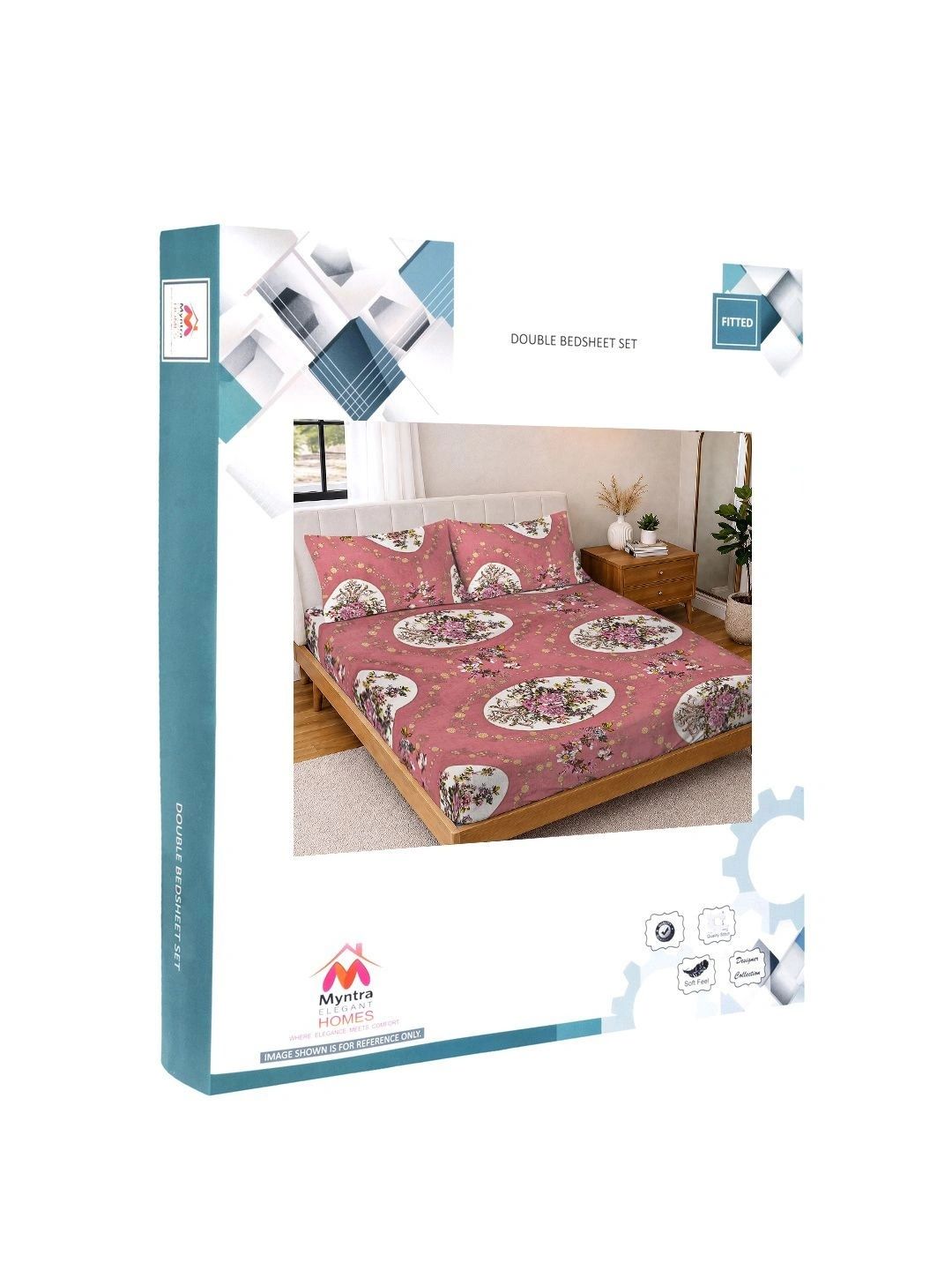 Myntra Elegant Homes Rust & Pink Floral 300 TC Cadar Katil King dengan 2 Sarung Bantal