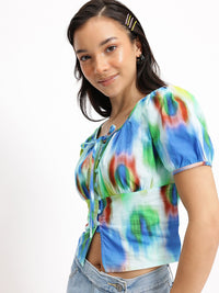 DressBerry Abstract Alchemy Tie-Up Neck Pure Cotton Top