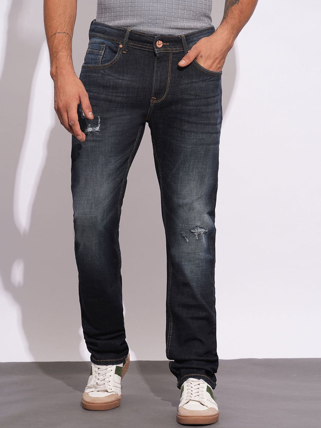 Being Human Men Classic Mildly Distressed Heavy Fade Stretchable Jeans