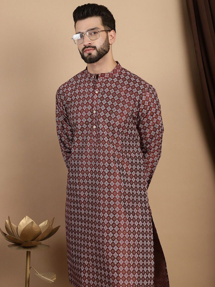 Anouk Geometric Woven Design Mandarin Collar A-Line Kurta