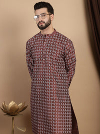 Anouk Geometric Woven Design Mandarin Collar A-Line Kurta