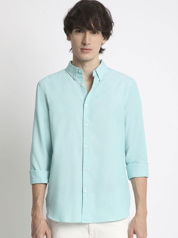 THE BEAR HOUSE Men Solid Slim Fit Button-Down Collar Pure Cotton Casual Shirt