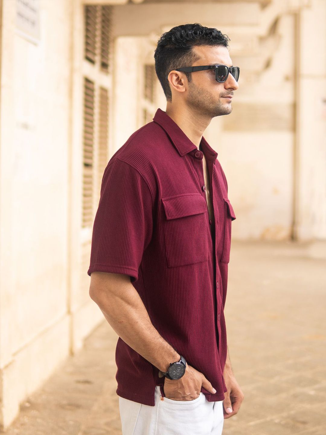 Powerlook Men Oversized Fit Micro Checks Spread Collar Cotton Casual Shirt
