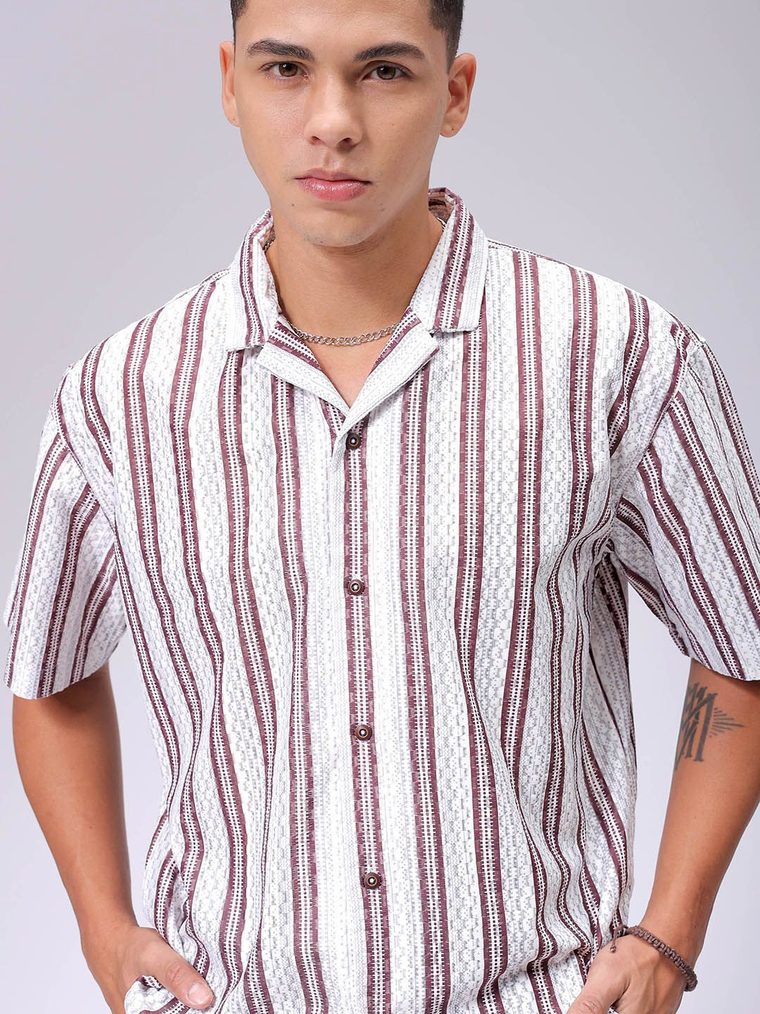 The Indian Garage Co Men Relaxed Fit Striped Textured Resortwear Shirt