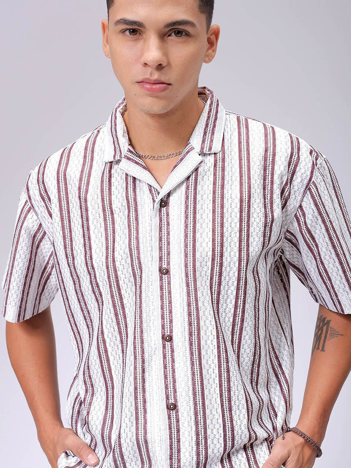 The Indian Garage Co Men Relaxed Fit Striped Textured Resortwear Shirt