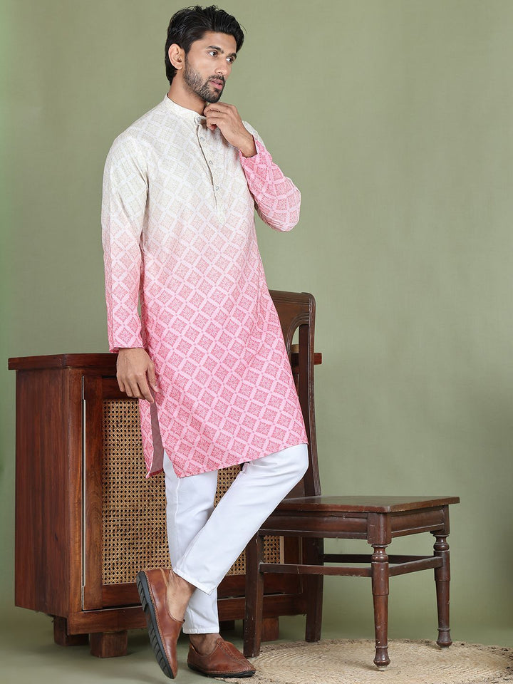Jompers Geometric Printed Band Collar Straight Kurta With Trouser