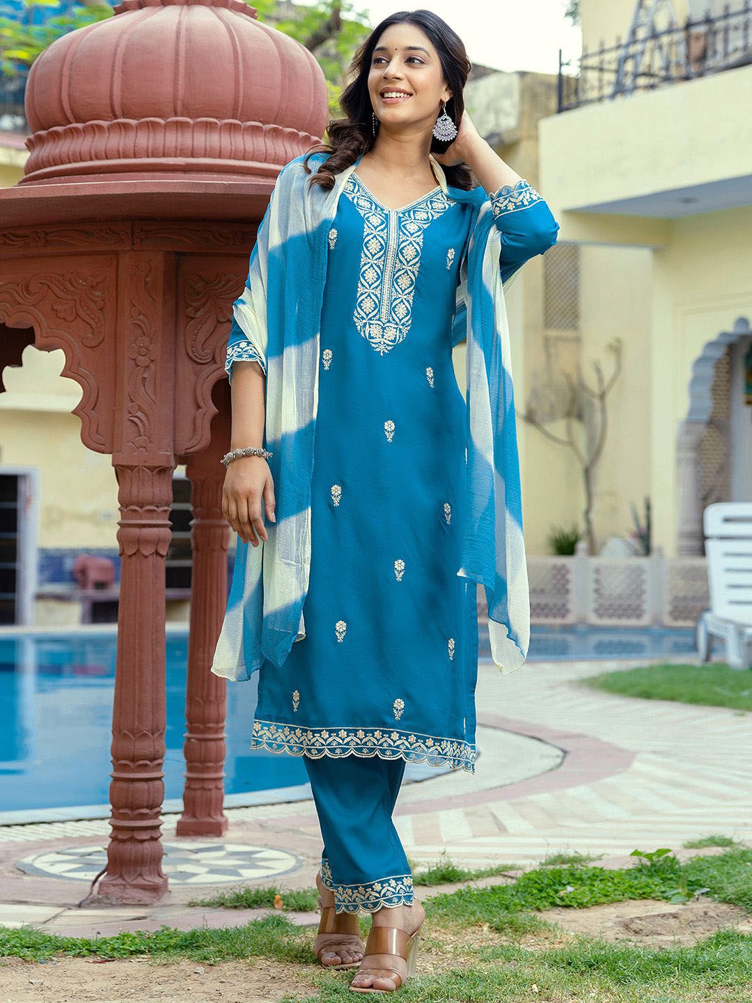 KALINI Women Ethnic Motifs Embroidered Regular Sequinned Kurta