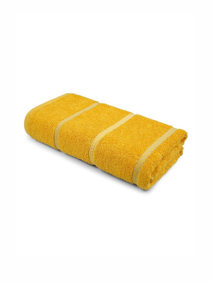 MYTRIDENT Yellow & White Striped Cotton 450 GSM Bath Towel