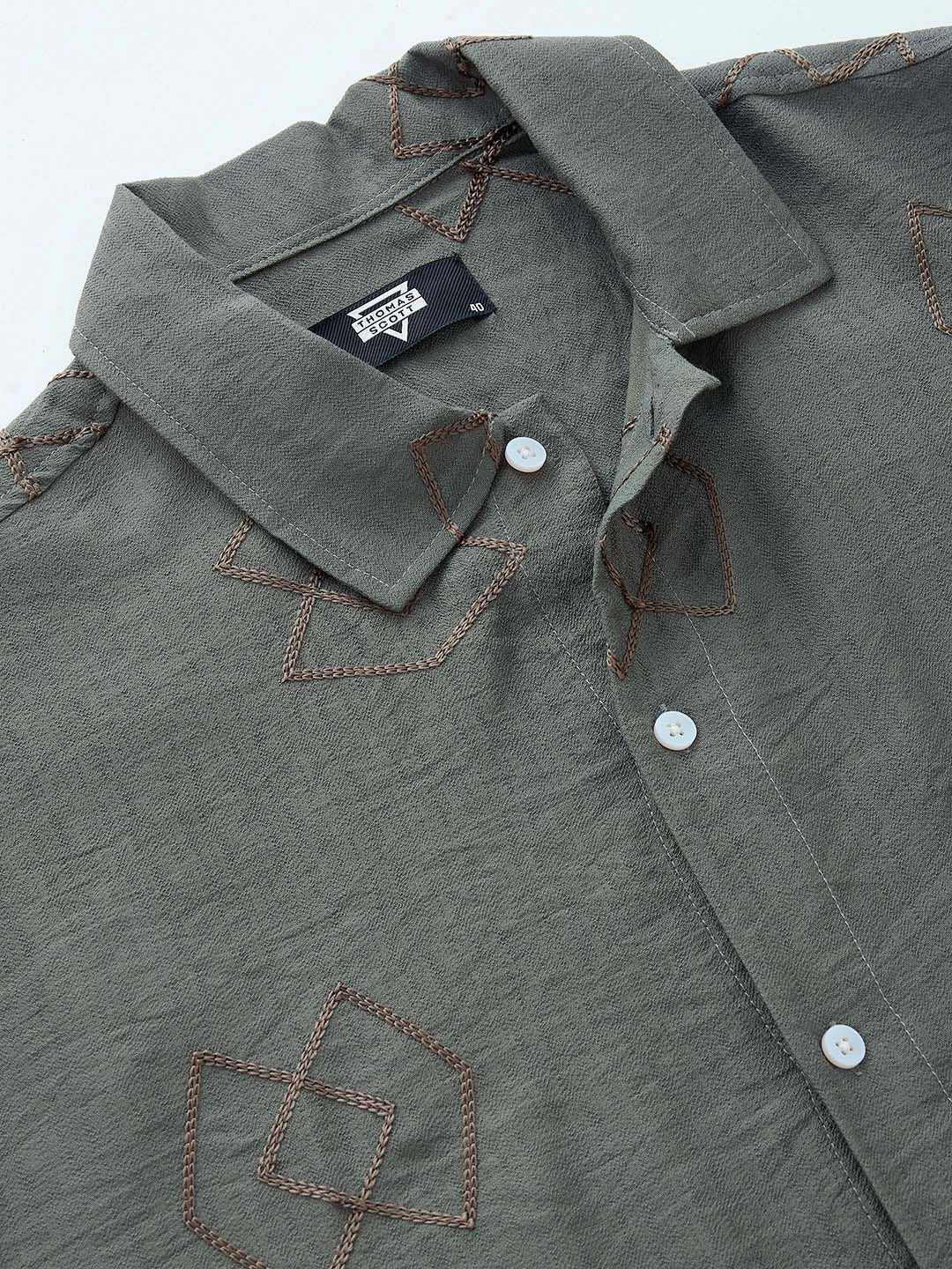 Thomas Scott Men Embroidered Regular Fit Casual Shirt