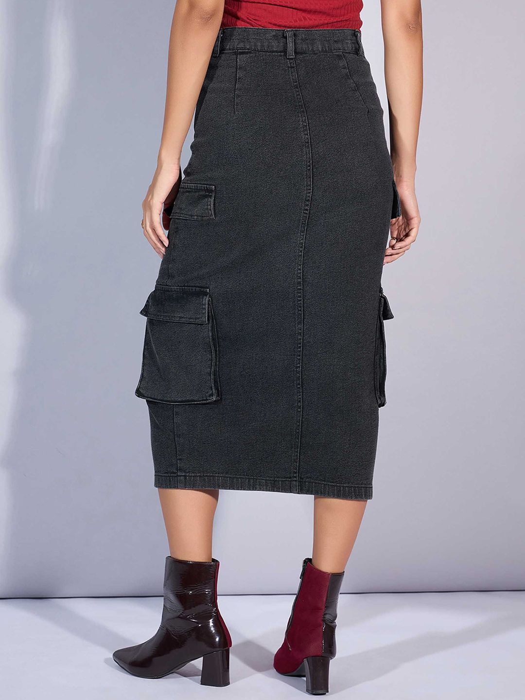SASSAFRAS Denim Straight Midi Cargo Styles Skirts