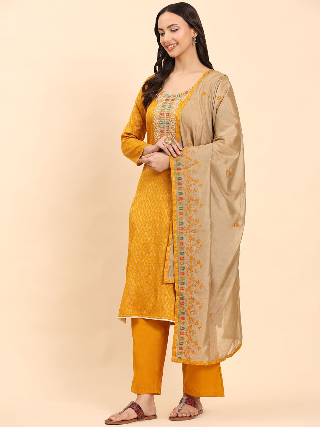 Kurta Kapas Tulen Biasa Wanita Mamicha dengan Palazzos & Dengan Dupatta