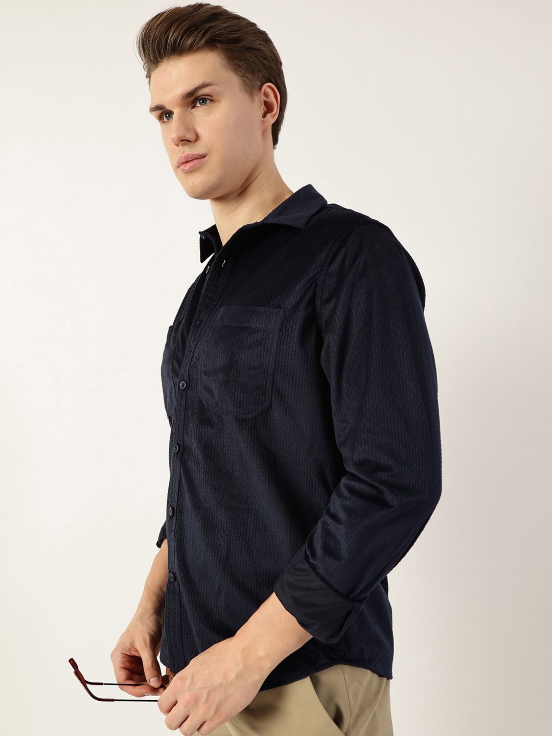 Thomas Scott Men Classic Spread Collar Textured Slim Fit Casual Shirt