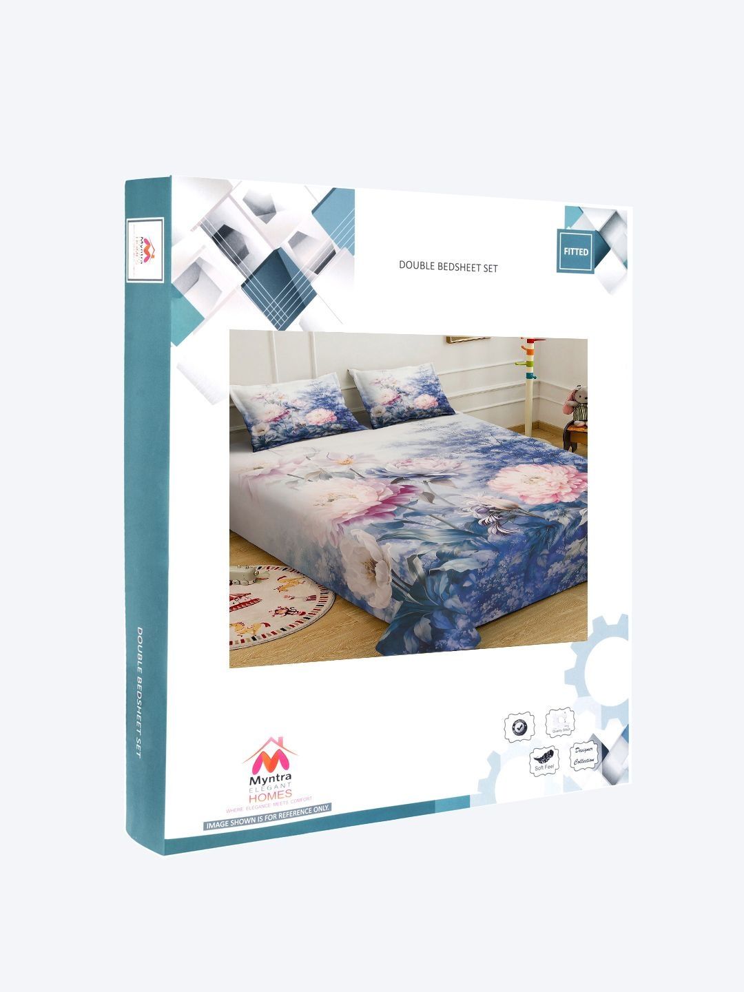 Myntra Elegant Homes Blue & Pink Floral 300 TC King Cadar dengan 2 Sarung Bantal