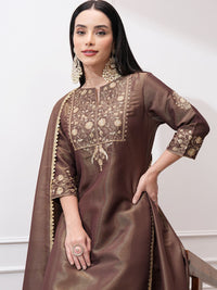Vishudh Women Ethnic Motifs Embroidered Regular Kurta with Trousers & With Dupatta